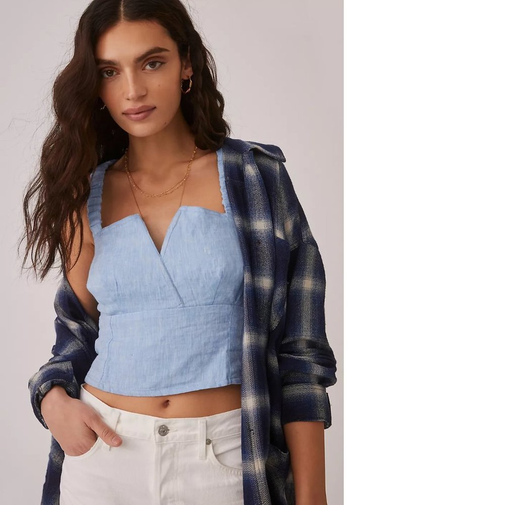 Anthropologie Linen Utility Corset size M new with tag nwt blue color